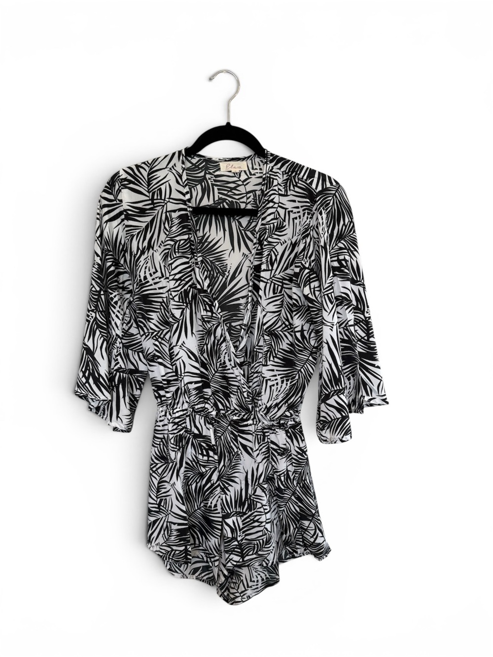 Black and White Leaf Print Wrap Romper